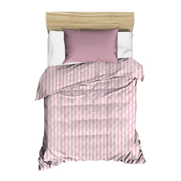 Ružovo-biely prešívaný pléd cez posteľ Stripes, 160 × 230 cm