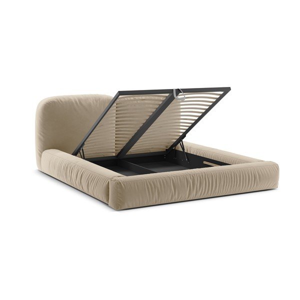 Béžová čalúnená dvojlôžková posteľ s úložným priestorom s roštom 160x200 cm Martina – Micadoni -image-2