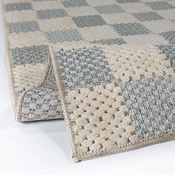 Modrý prateľný behúň s prímesou bavlny 80x230 cm Muted Checkerboard – Flair Rugs-image-2