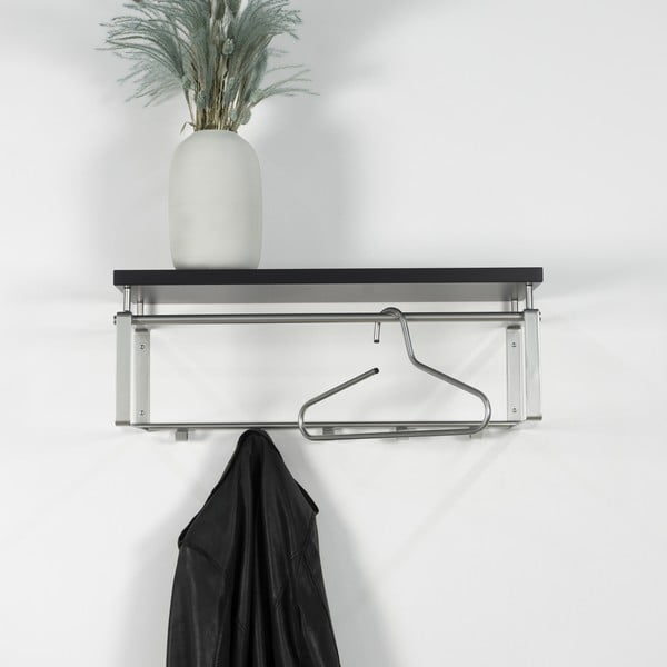 Čierny/v striebornej farbe kovový nástenný vešiak s poličkou 70 cm Rex – Spinder Design-image-1