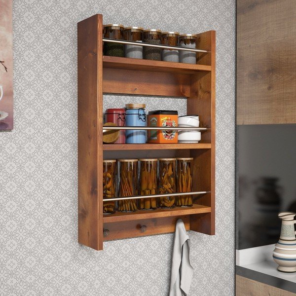 Nástenná drevená kuchynská polica Selo Walnut-image-1