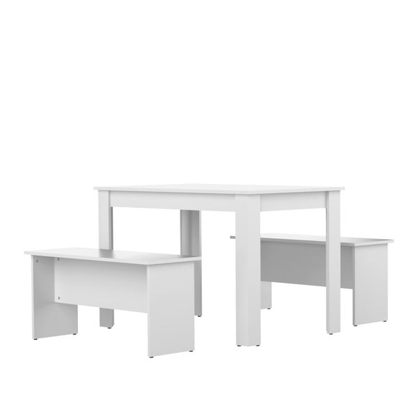 Biely jedálenský stôl s 2 lavicami TemaHome Nice