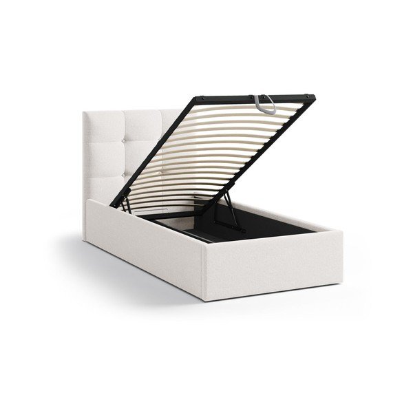 Krémová čalúnená jednolôžková posteľ s úložným priestorom s roštom 90x200 cm Phaedra – Micadoni -image-1