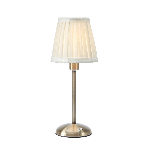 Krémovobiela/v mosadznej farbe látková LED so stmievačom/prenosná stolová lampa (výška  35 cm) Anno – Markslöjd