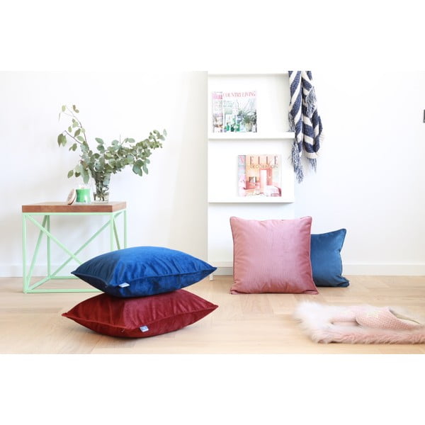 Modré obliečka na vankúš so zamatovým povrchom WeLoveBeds Jeans, 50 x 50 cm-image-1