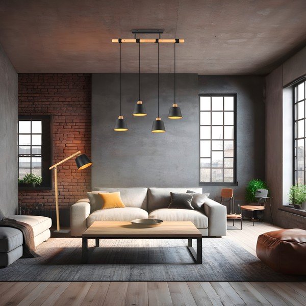 Závesné svietidlo v čierno-prírodnej farbe s kovovým tienidlom ø 18 cm Harris – Trio-image-1