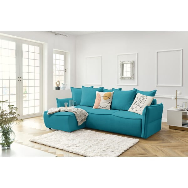 Tyrkysovomodrá rozkladacia rohová pohovka (ľavý roh) Leon – Bobochic Paris-image-1