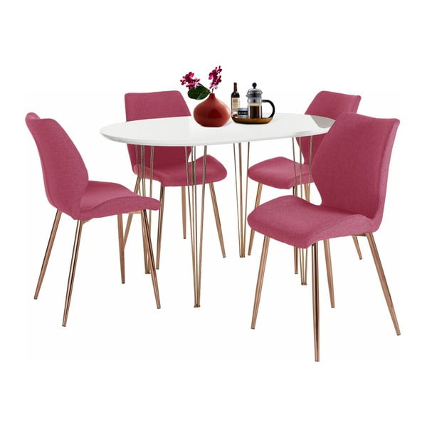 Set bieleho jedálenského stola a 4 červených jedálenských stoličiek Støraa Emil and Annie