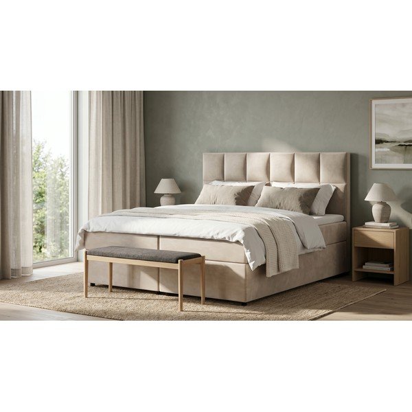 Béžová boxspring posteľ s úložným priestorom 180x200 cm Flip – Ropez-image-1