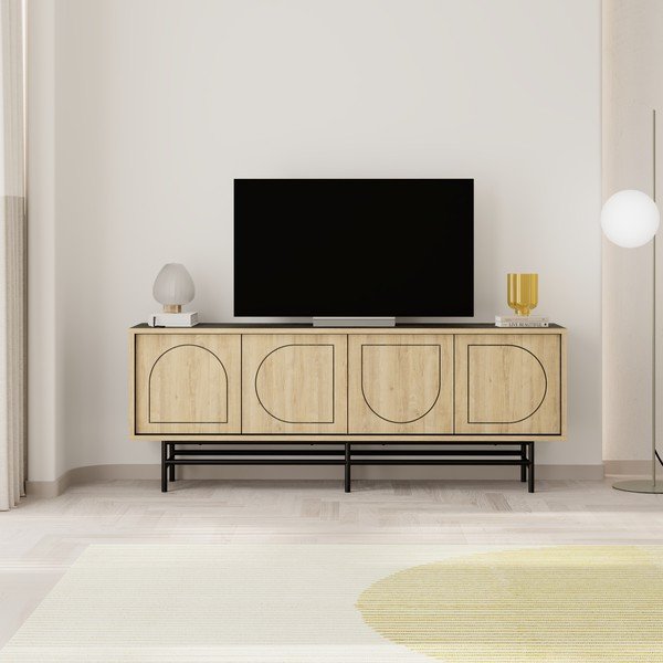 TV stolík v dekore duba v čierno-prírodnej farbe 149,5x56,5 cm Giana – Marckeric-image-1