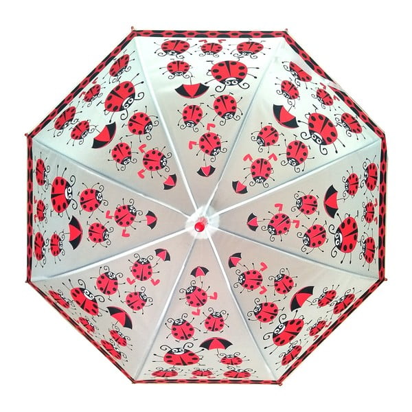 Detský transparentný dáždnik s červenými detailmi Birdcage Ladybird, ⌀ 82 cm