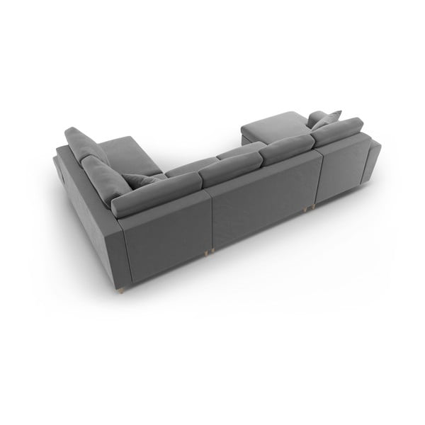 Svetlosivá zamatová rozkladacia/s úložným priestorom rohová pohovka (pravý roh/do "U") Kyoto – Cosmopolitan Design-image-4