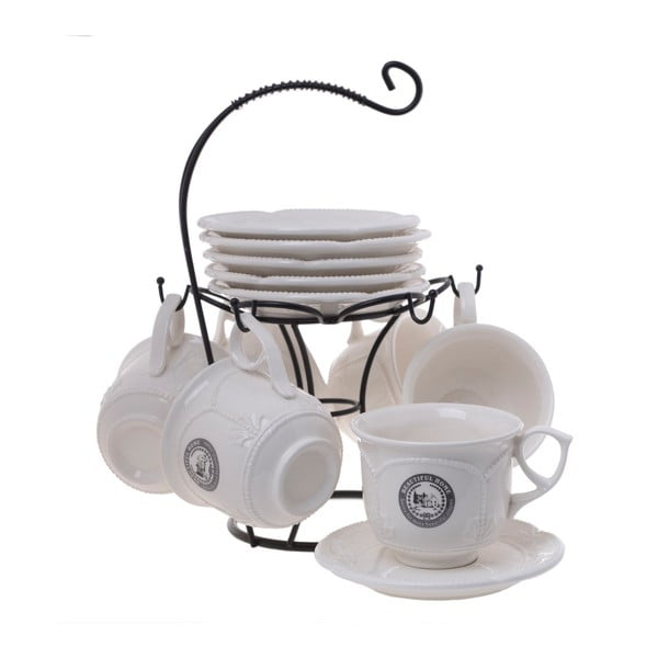Set porcelánových hrnčekov na čaj s tanierikom  v stojane Classico