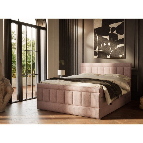 Fialová boxspring posteľ s úložným priestorom 200x200 cm Caya – Maison de Rêve-image-1