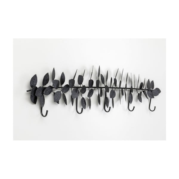 Čierny kovový nástenný vešiak Kare Design Leafs, šírka 91 cm