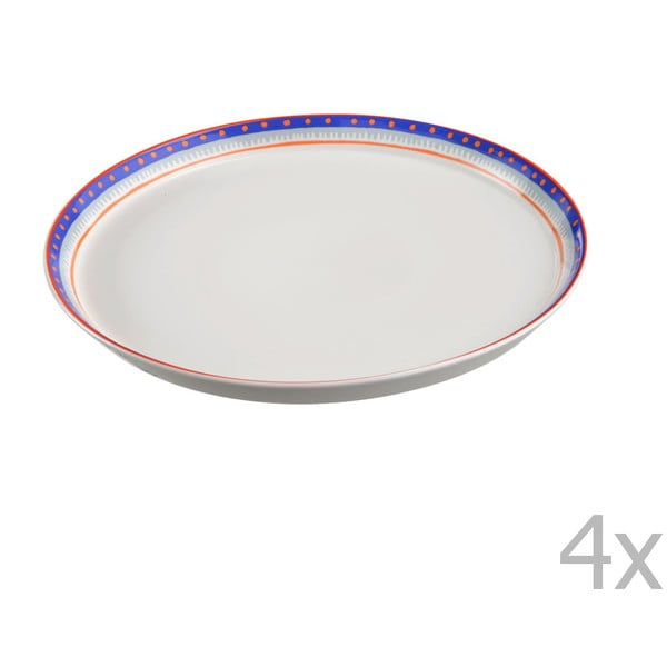 Sada 4 porcelánových tanierov na pizzu Oilily 31 cm, modrý okraj