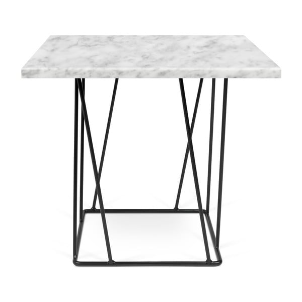 Biely mramorový konferenčný stolík s čiernymi nohami TemaHome Heli×, 50 cm