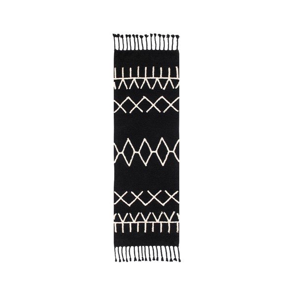 Čierny prateľný ručne tkaný behúň s prímesou bavlny 80x230 cm Bereber Black – Lorena Canals