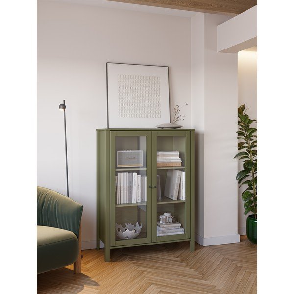 Zelená vitrína z borovicového dreva 90x120x40 cm Alessandra – Marckeric-image-1