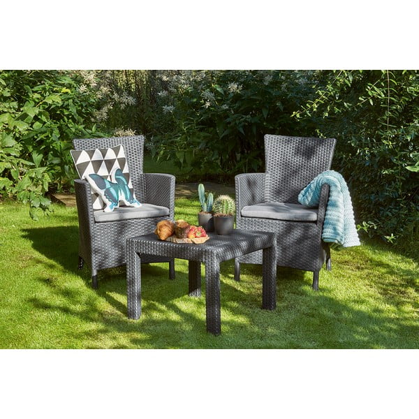 Antracitová záhradná lounge súprava z umelého ratanu pre 2 Rosario – Keter-image-2