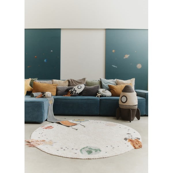 Krémový prateľný ručne tkaný bavlnený detský hrací koberec ø140 cm Interstellar Journey – Lorena Canals-image-1