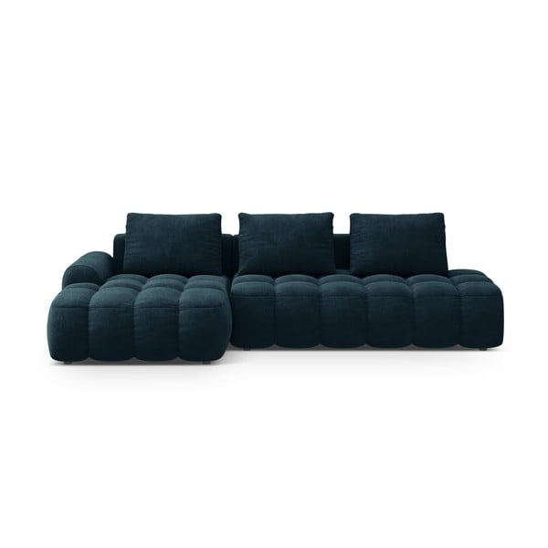 Zamatová rozkladacia/s úložným priestorom rohová pohovka v petrolejovej farbe (ľavý roh/s leňoškou) Linz – Cosmopolitan Design