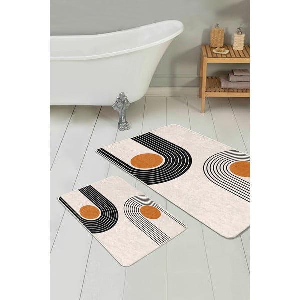 Béžové zamatové kúpeľňové predložky v súprave 2 ks 60x100 cm Dot Arch – Mila Home-image-3