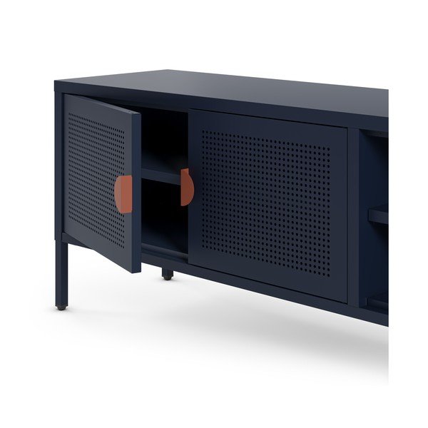 Tmavomodrý kovový TV stolík 160x50x35 cm Sayla – Marckeric-image-4