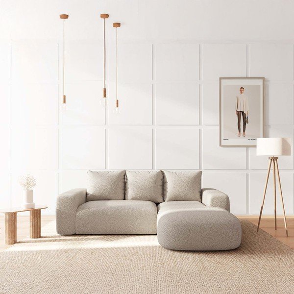 Béžová rohová pohovka z textílie buklé (pravý roh/s leňoškou) Monce – Rodier-image-1