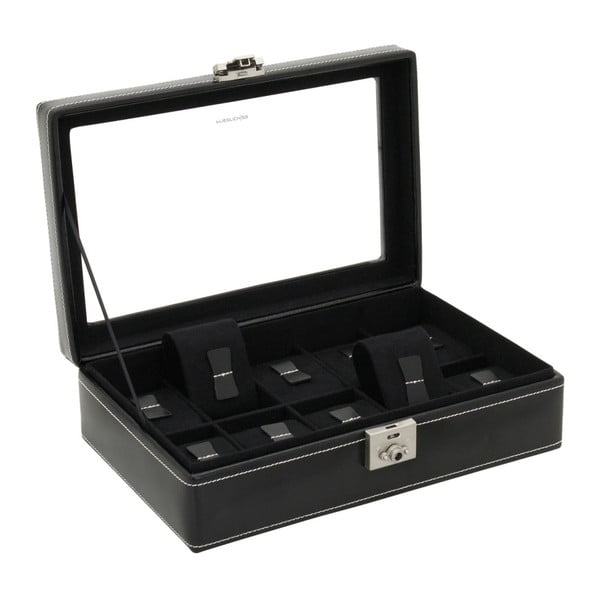 Čierny kožený box na 10 hodiniek Friedrich Lederwaren London