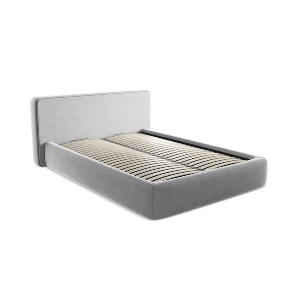 Sivá čalúnená dvojlôžková posteľ s úložným priestorom s roštom 140x200 cm Kiana – Makamii