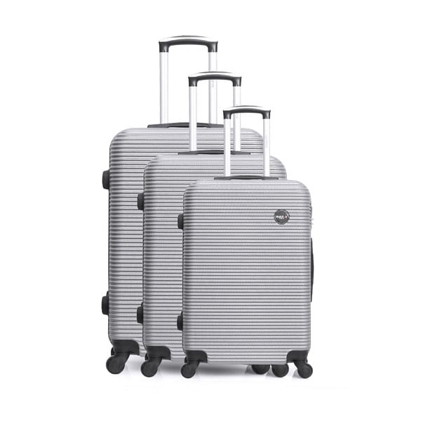Sada 3 cestovných kufrov na kolieskach striebornej farby Bluestar Vanity