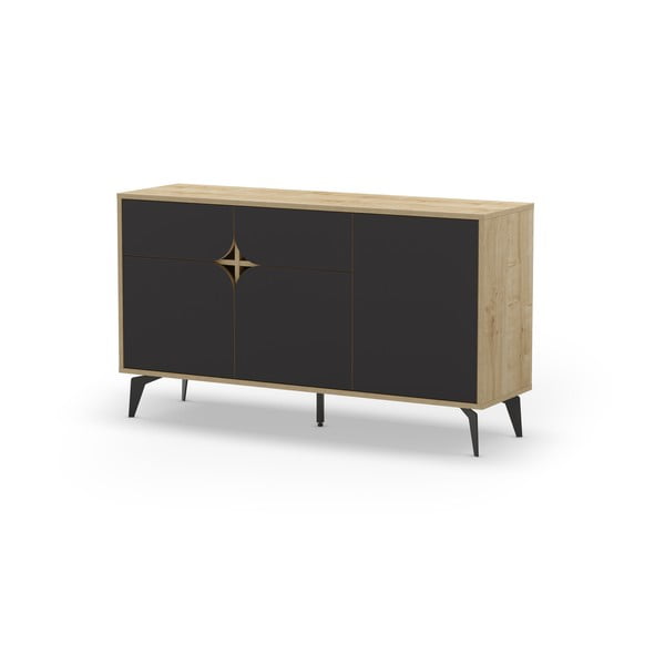 Nízka komoda v dekore duba v čierno-prírodnej farbe 140x79 cm Nola – Marckeric-image-3