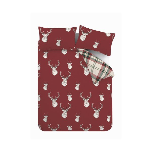 Červené obliečky na dvojlôžko/predĺžené 230x220 cm Munro Stag Check – Catherine Lansfield