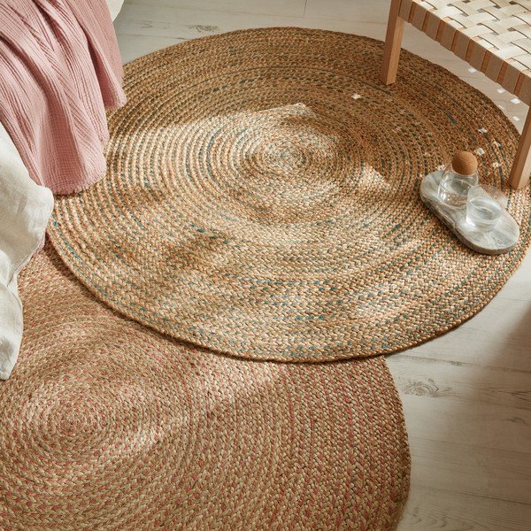 Modrý/v prírodnej farbe jutový okrúhly koberec ø 133 cm Capri – Flair Rugs-image-2