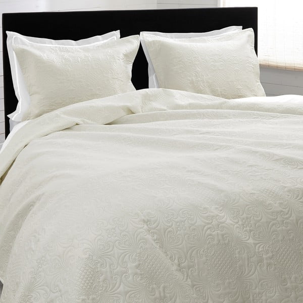 Krémový pléd cez posteľ s dvomi obliečkami na vankúš Sleeptime Clara, 260 x 250 cm