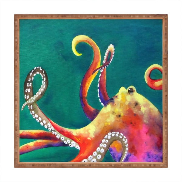 Drevený dekoratívny servírovací podnos Octopus, 40 × 40 cm