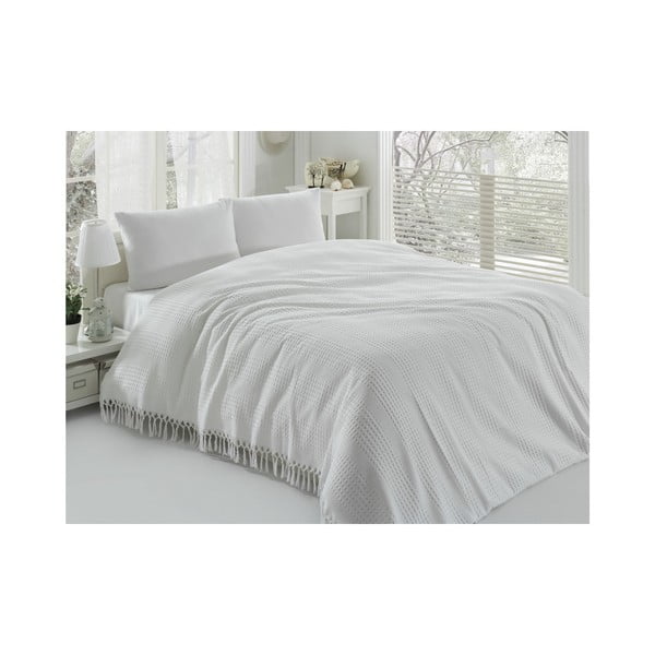 Biely bavlnený ľahký pléd na dvojlôžko Pique, 220 x 240 cm-image-1