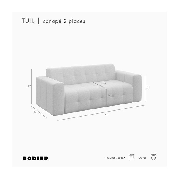 Sivá zamatová pohovka 223 cm Tuil – Rodier-image-4