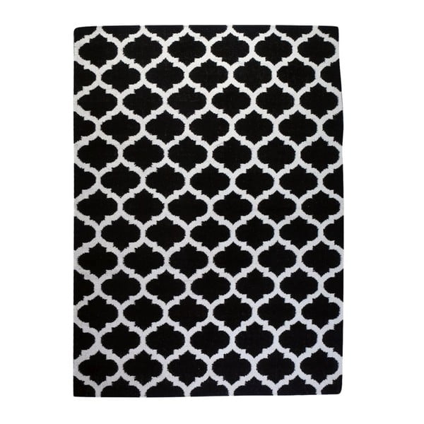 Vlnený koberec Geometry Guilloche White & Black, 160x230 cm