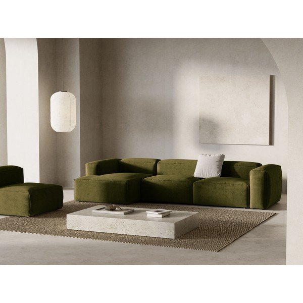 Zelená menčestrová rohová pohovka (ľavý roh/s leňoškou) Bergamo – Cosmopolitan Design-image-1