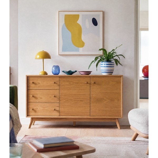 Nízka komoda v dekore duba v prírodnej farbe 149x75 cm Kensal – Woodman-image-1