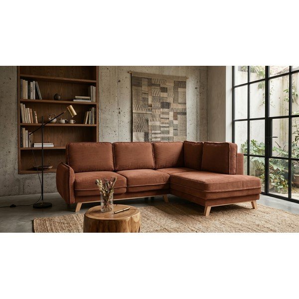 Oranžová menčestrová rozkladacia rohová pohovka Tori – Bonami Selection-image-1