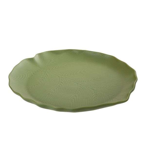 Zelený tanier J-Line Leaf, priemer 34 cm