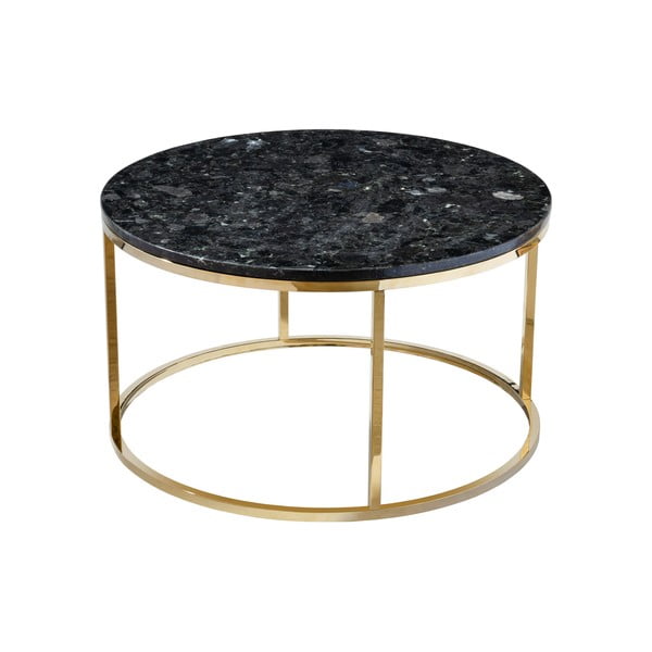Čierny žulový konferenčný stolík s podnožou v zlatej farbe RGE Crystal, ⌀ 85 cm