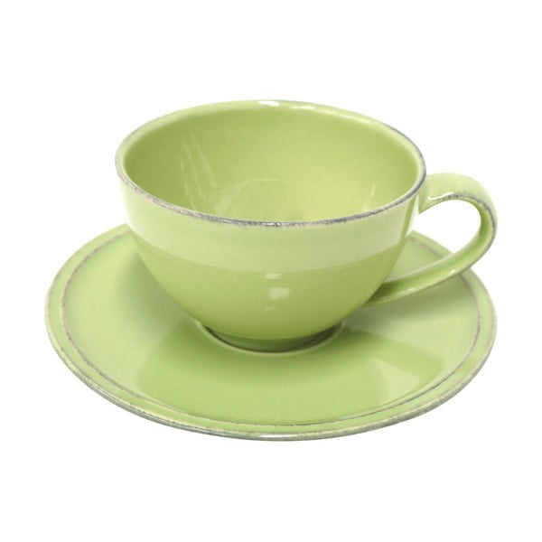 Zelená kameninová šálka na čaj s tanierikom Costa Nova Friso, objem 260 ml