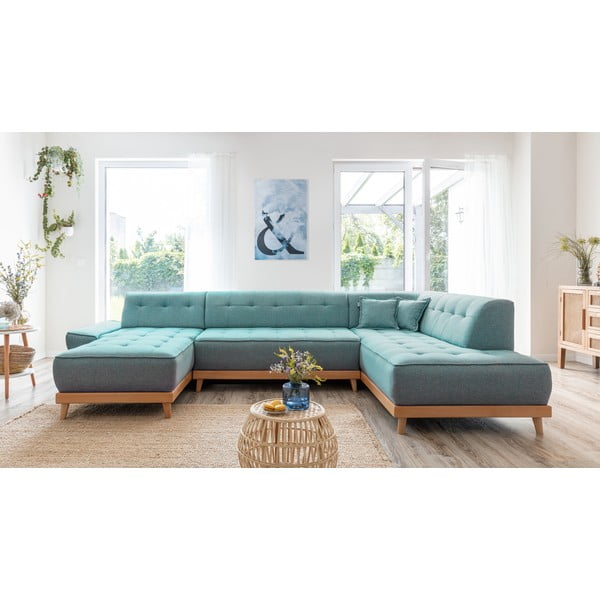 Tyrkysovomodrá rozkladacia rohová pohovka (pravý roh/do tvaru "U") Dazzling Daisy – Miuform-image-1