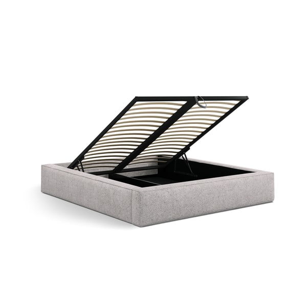 Béžová čalúnená dvojlôžková posteľ s úložným priestorom s roštom 140x200 cm Simon – Micadoni-image-3