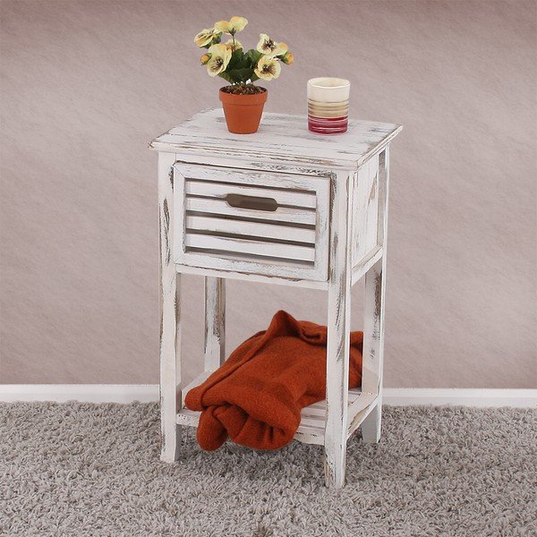 Biely nočný stolík na nožičkách Mendler Shabby-image-1
