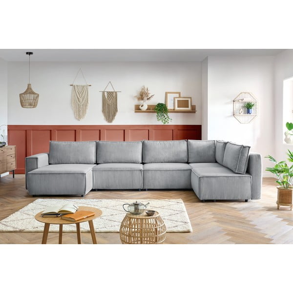 Svetlosivá menčestrová rohová pohovka (pravý roh/do tvaru "U") Nihad modular – Bobochic Paris-image-1